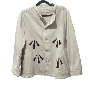 Labo.Art Button Front Jacket Cream Cotton Twill Geometric Graphic Italy 4 XL